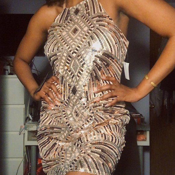 NWT Pink Sequined Shift Dress - Picture 1 of 7